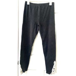 Zenana dainty cottage core leggings gray size XL pretty crochet ankle trim